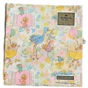 Vintage Hallmark‎ Gift Wrapping Paper Baby Shower Welcome Stork New in Pkg